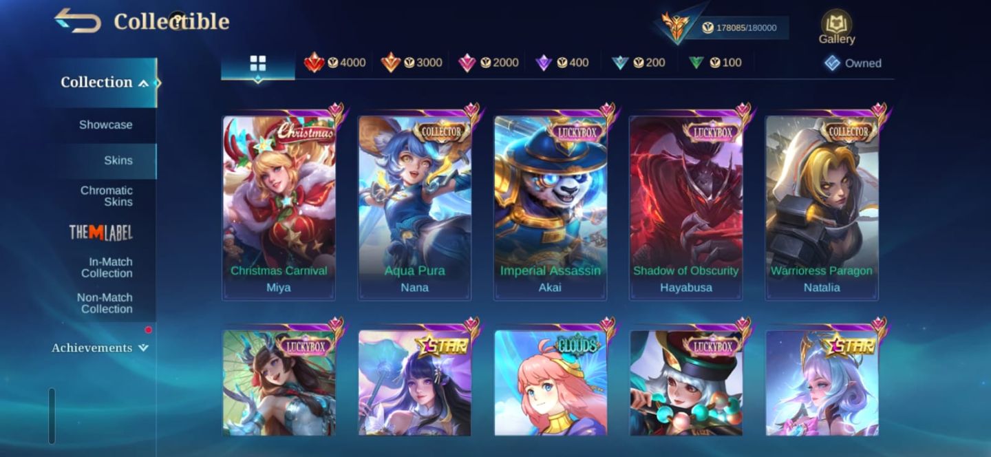 MLBB MEGA COLECIONADOR 5 | SKINS LEGEND | CONTA RARA E EXCLUSIVA