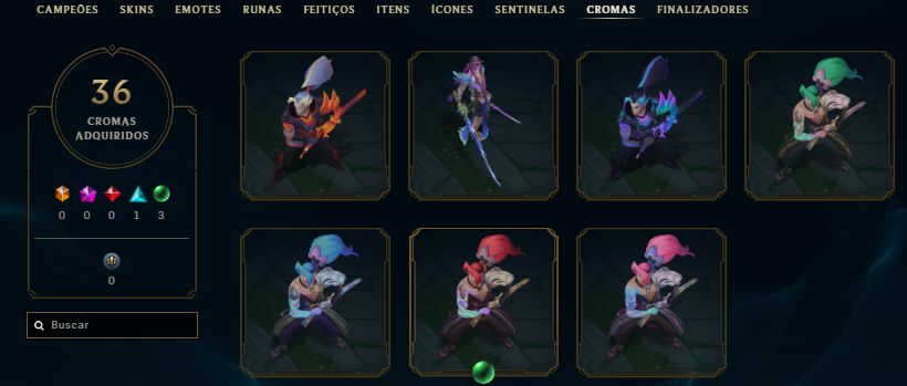 CONTA ESMERALDA 4 / MF EXOCÓSMICA / 4 SKINS DO YASUO / 42 SKINS / 10K EA