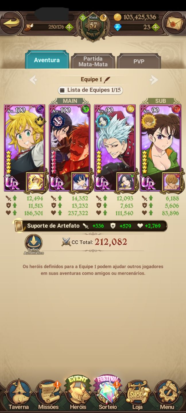 Conta de 7ds com time meta pvp