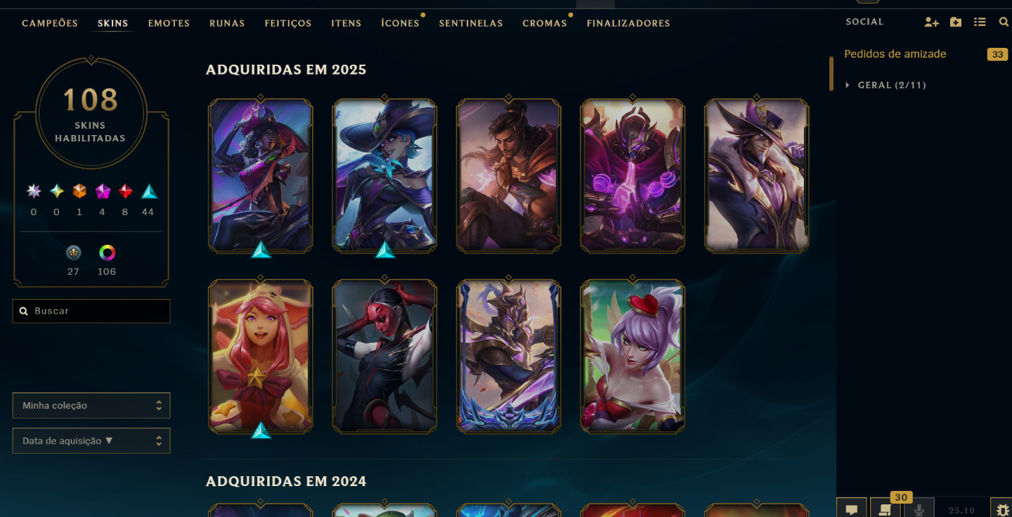 Conta de luxo de 2013. Platina. Nível 758 e mais de 100 skins.