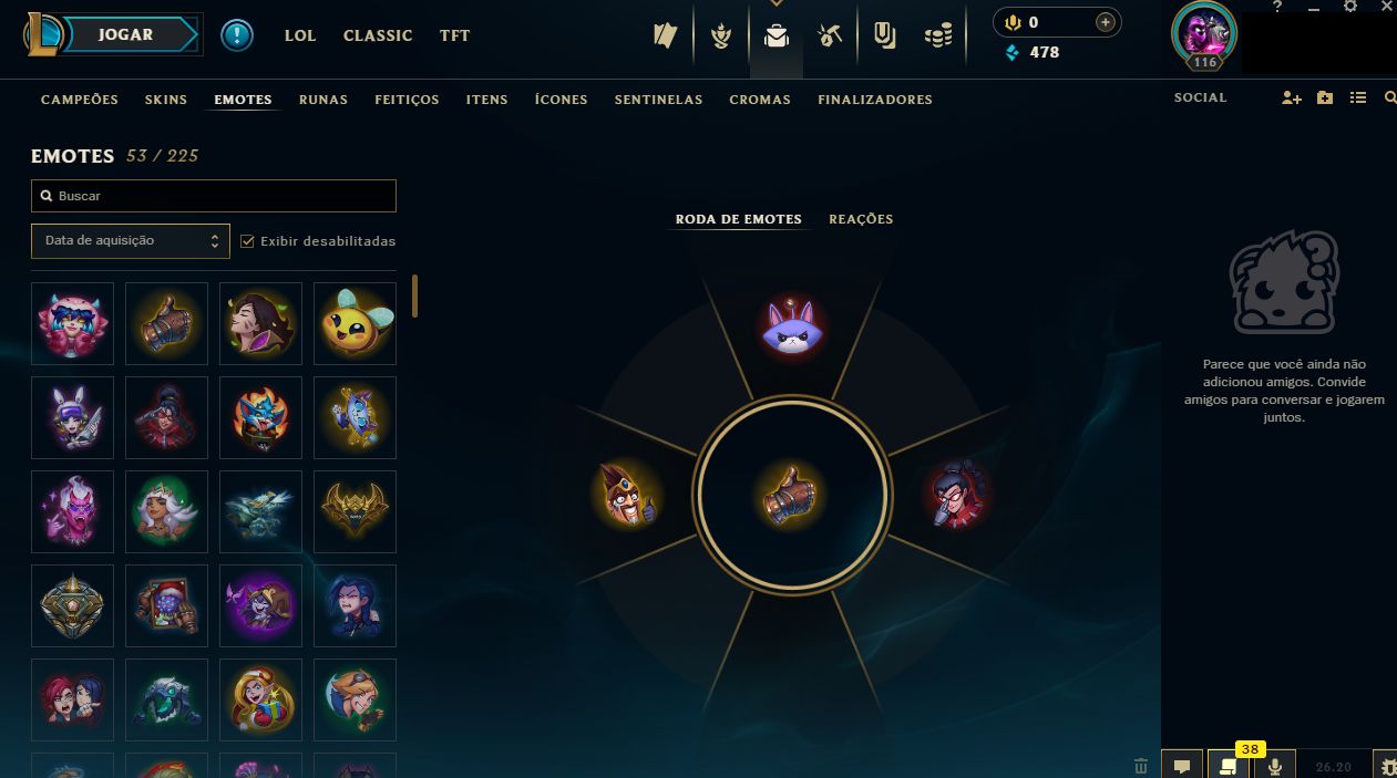CONTA LVL 116 l 158 CAMPEÕES l 36 SKINS l 6 LENDARIAS l 12 ÉPICAS l 1 MITICA
