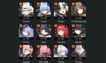 Yi xuan M2S1, Ye Shunguang M1S1, Remielle M1S1, Miyabi M1S1, Yuzuha M2S5 e mais