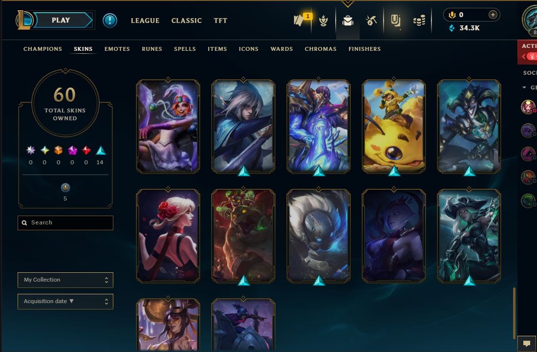 Conta de lol smurf com 60 skins