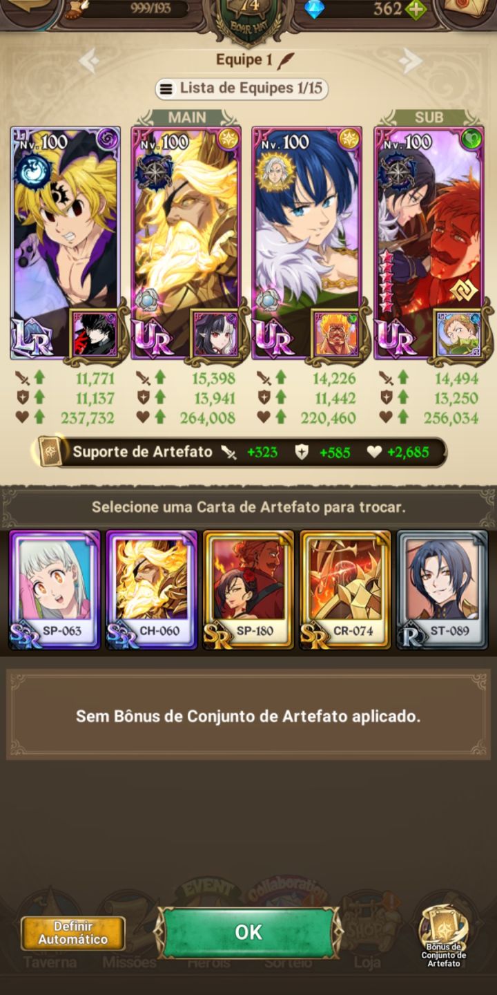 Conta 7ds grand cross Collab Persona5 personagens pvp e 362 a 400 diamantes