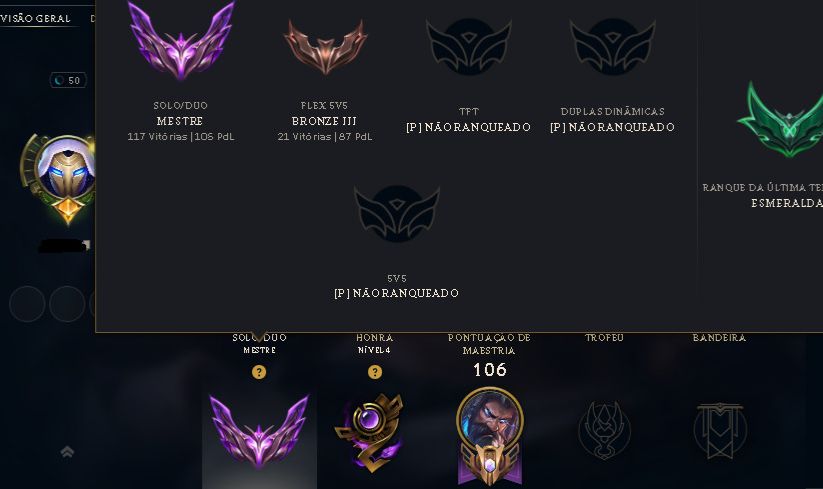 Conta mestre Honra 5 com alto winrate