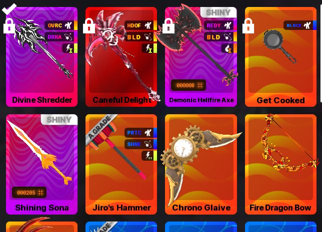 Itens e espadas DEATH BALL ROBLOX