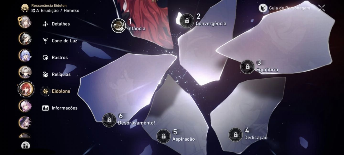 Conta de Honkai Star rail level 70 com vários personagens