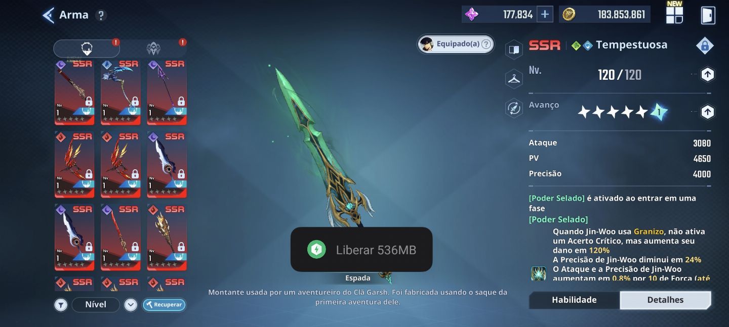 Solo leveling Arise nv140 +190k núcleos + comp de trevas, vento e fogo c5