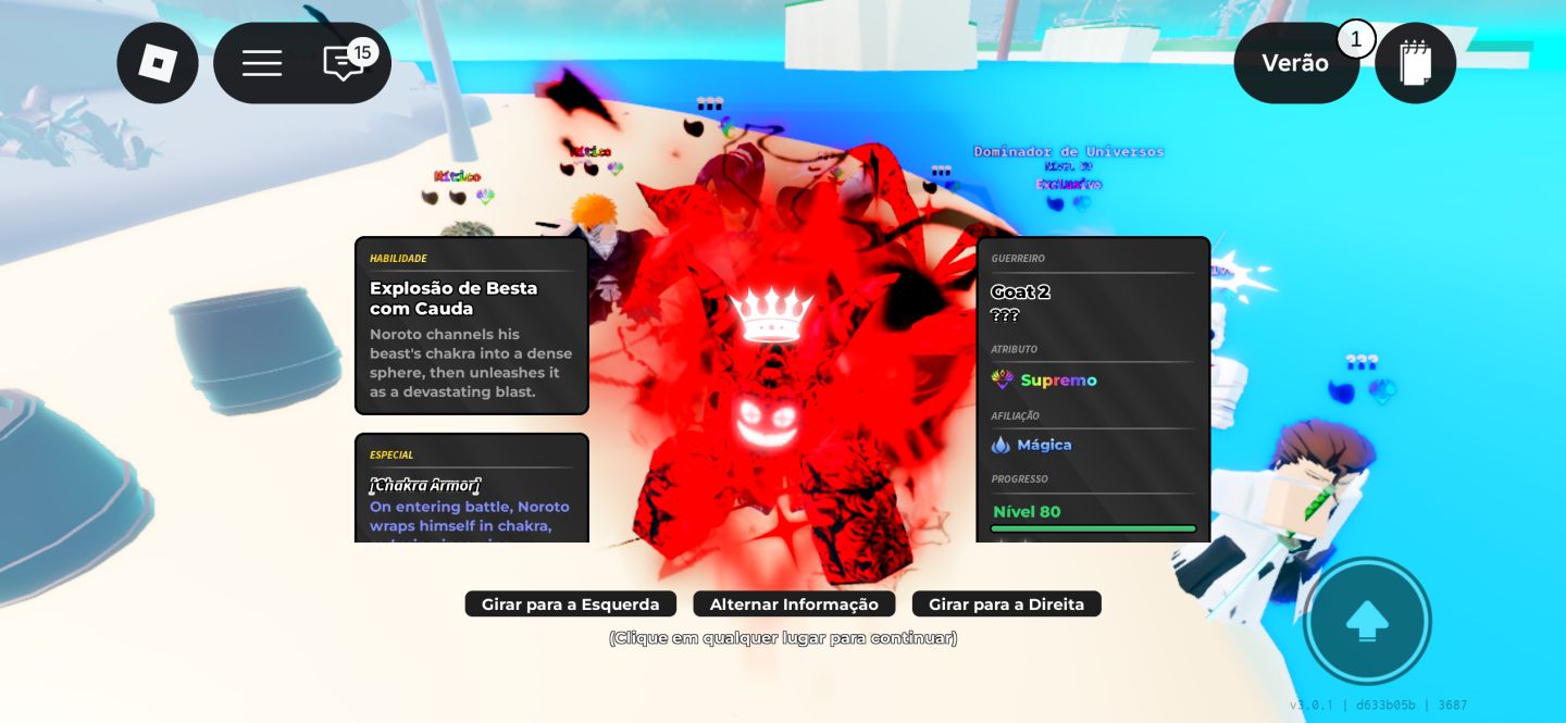 Conta anime warriors 3 com 121 m de power e doversos secretos incluindo o novo
