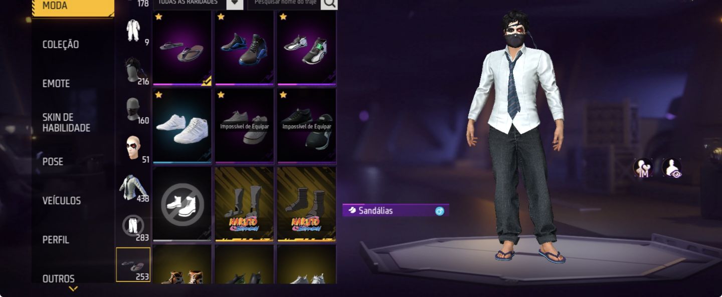 Conta Free Fire com full skins do naruto e mais
