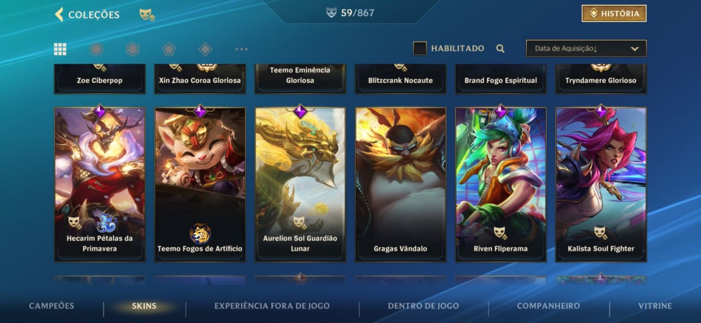 CONTA MESTRE - 53% WR / SKINS LENDÁRIAS E CAMPEOES(65 SKINS E 90 CAMPEOES)