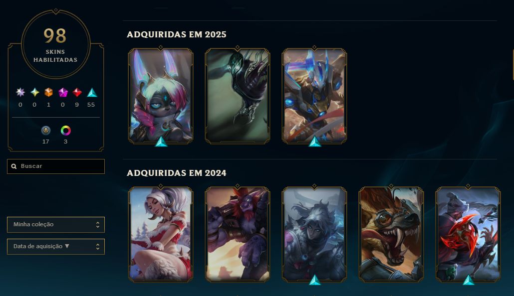 CONTA DE LOL COM MAIS DE 500 REIAS GASTOS 100, 98 SKINS! PROMOÇÃOOO!!!!