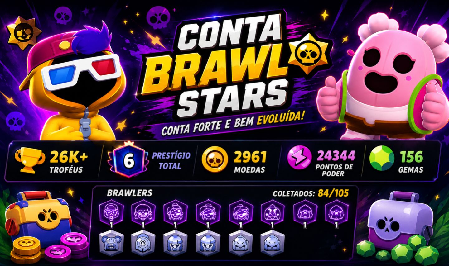 CONTA BRAWL STARS/ SKIN CORVO/ SKIN LEON/ENTRE OUTRAS. MUDANÇA DE TODOS OS DADOS