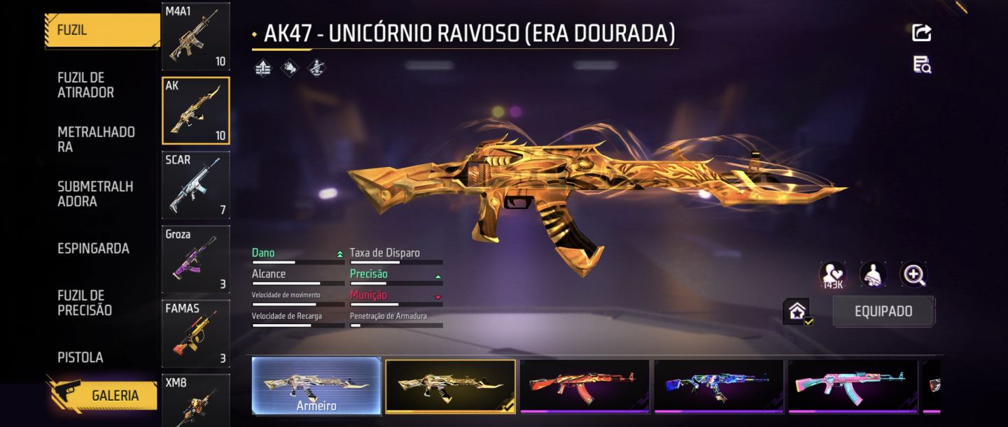 Conta de free fire com itens muito raros, preço negociável!!!!