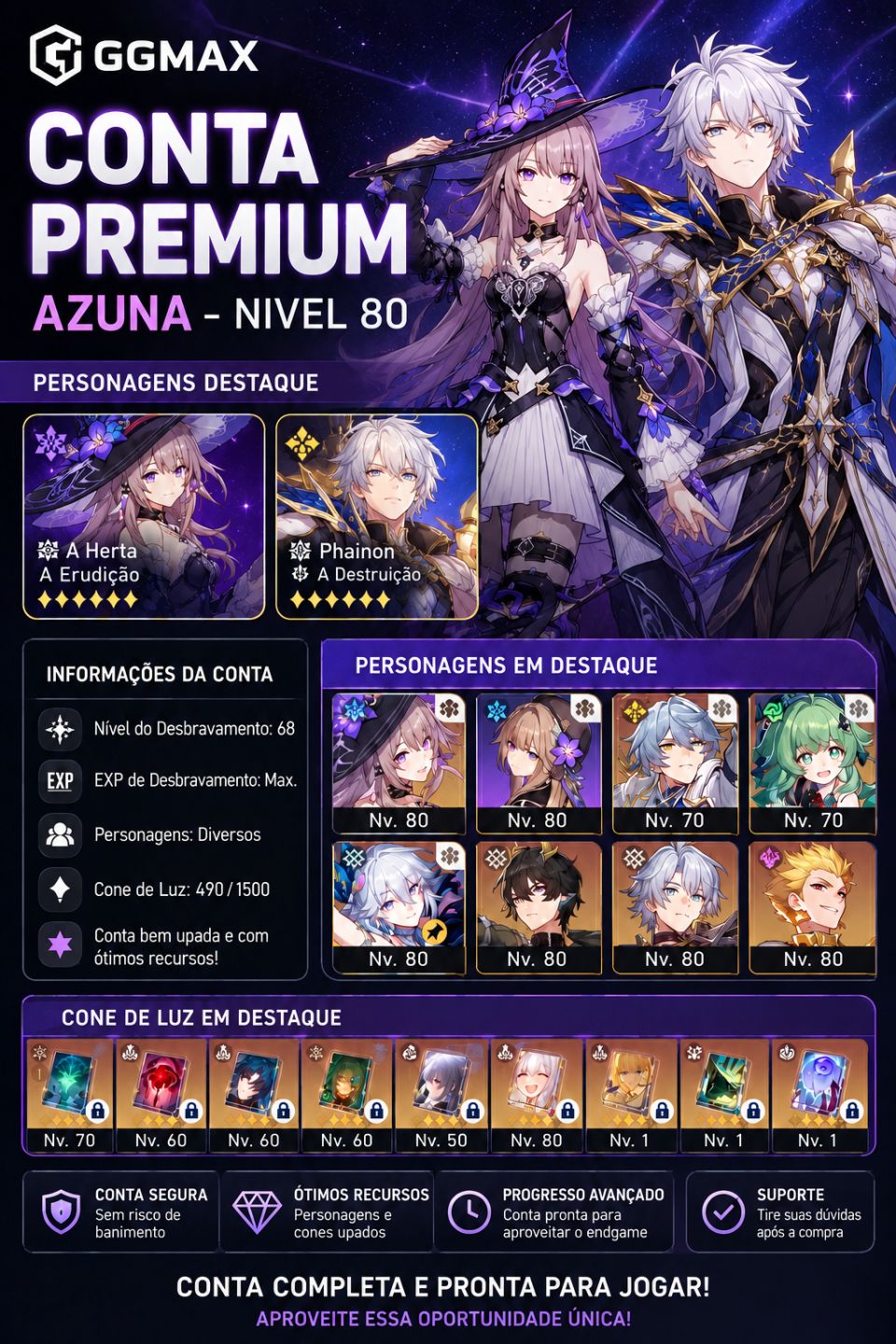 CONTA PREMIUM AZUNA | NÍVEL 80 - DESAPEGO - MUITO FORTE