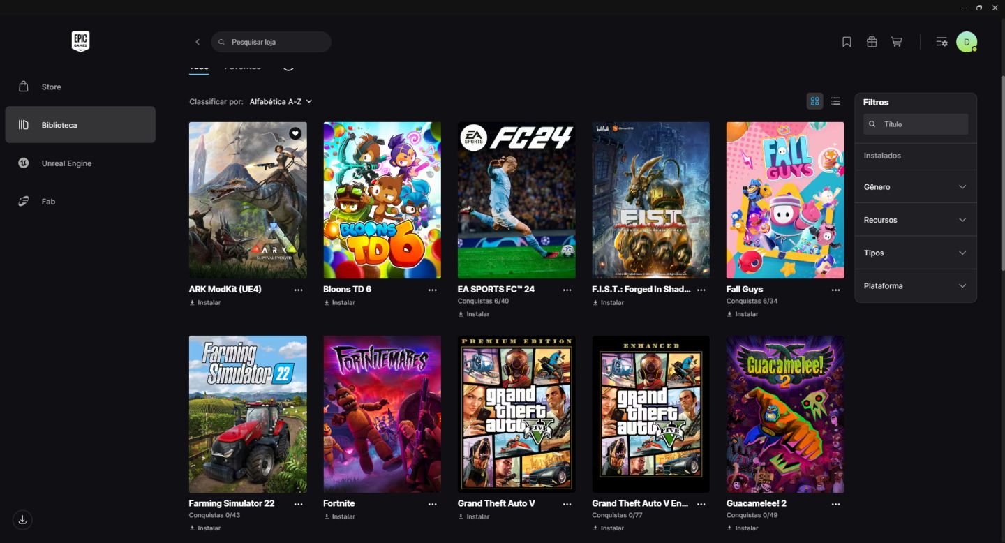 Conta epic games com jogos