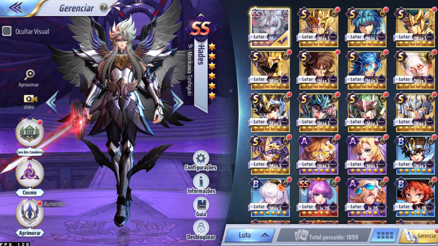 Conta Saint Seiya Awakening bem upada com varios personagens