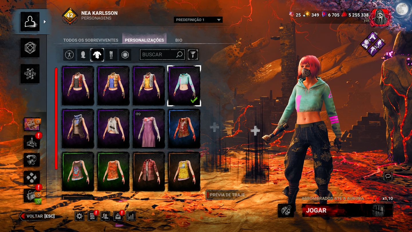Conta DBD com bordas legacy, DLC do Myers, muitas skins e P100