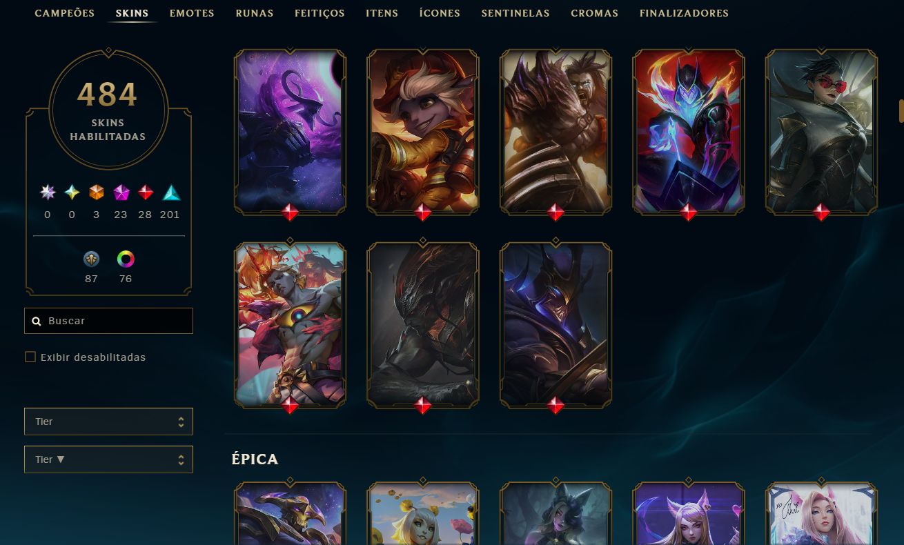 Conta Nível 766 - Platina IV Solo/Platina III Flex - 484 Skins
