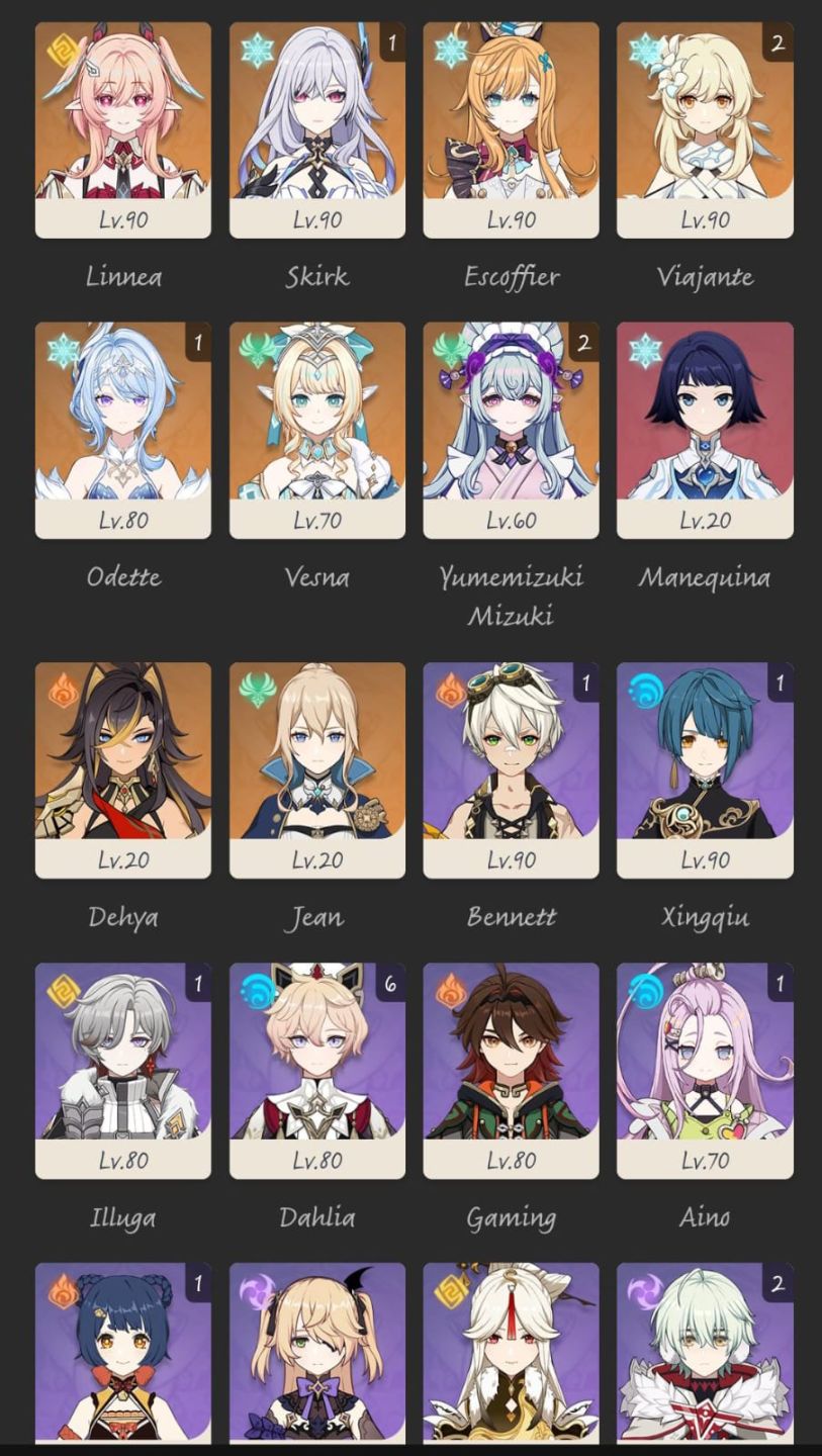 Conta de genshin fresquinha para sair! Vesna e odette meta+ zzz