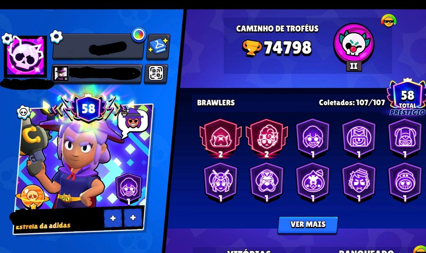 CONTA BRAWL STARS 2019 COM SHELLY BRUXA E LEON LOBISOMEM