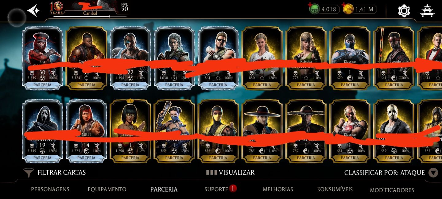 CONTA DE MK MOBILE COM 4K DE ALMAS E 8 CARTAS DIAMANTE MK11 E NIVEL 50 AVANÇADA
