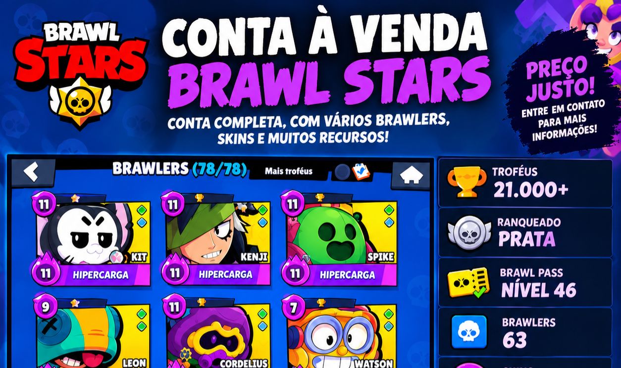 CONTA BRAWL STARS À VENDA! 21K+TROFÉUS, CONTA COM KIT, KENJI E OUTROS, 131 SKINS