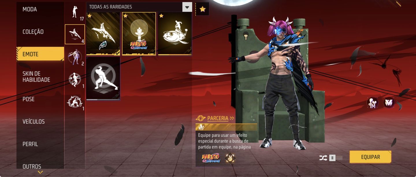 OPORTUNIDADE ÚNICA 6 EVOLUTIVAS+NARUTO+PUNHO+SKIN LENDARIAS+EMOTE DE ENTRADA