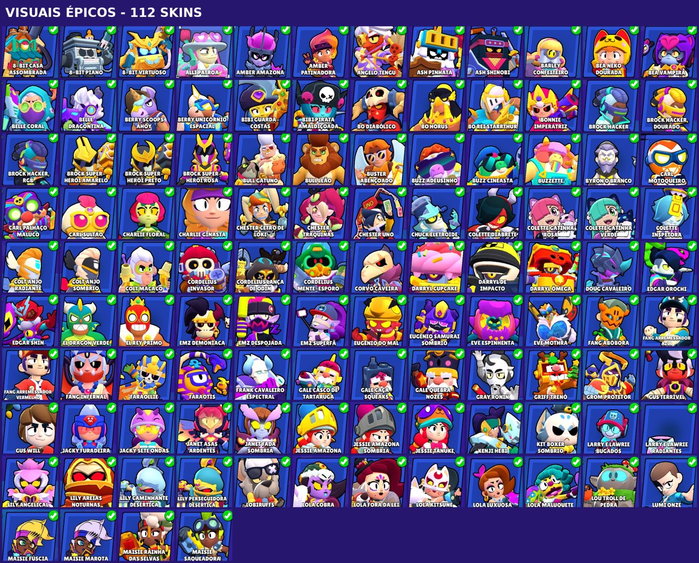 CONTA BRAWL STARS 71K TROFÉUS + 107/107 Brawlers 571 SKINS + ENDGAME