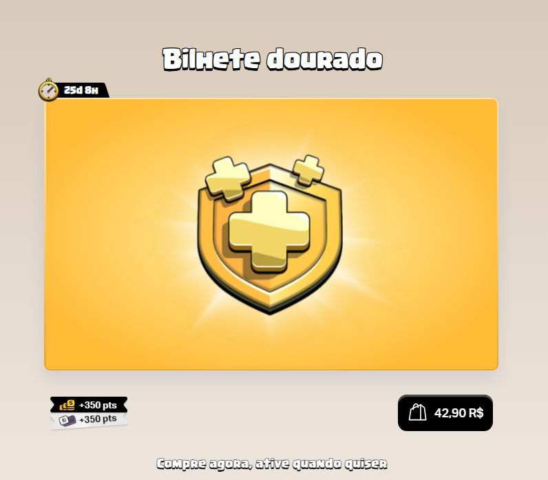 BILHETE DOURADO/GEMAS/PAISAGENS [ CLASH OF CLANS ] [ ENTREGA RÁPIDA ]