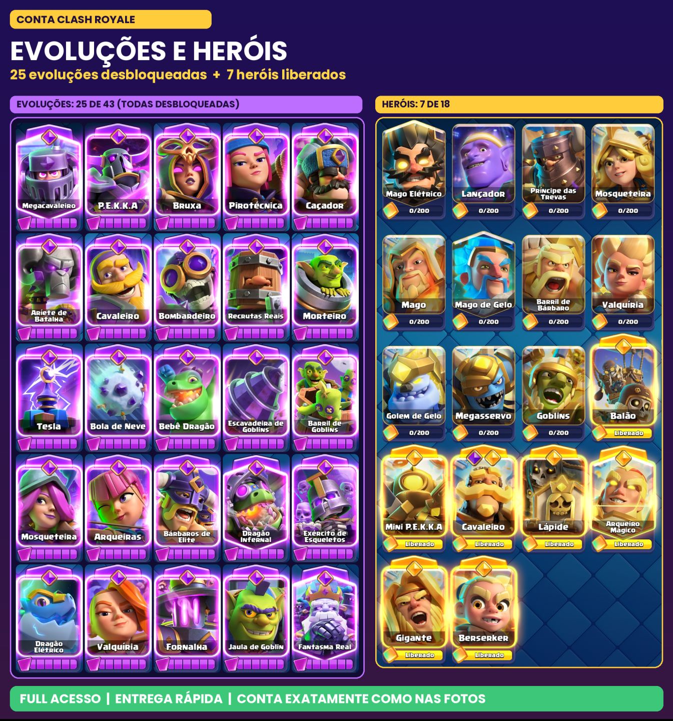 CLASH ROYALE 6 ANOS | 25 EVOLUÇÕES + 7 HERÓIS | 10.183 TROFÉUS