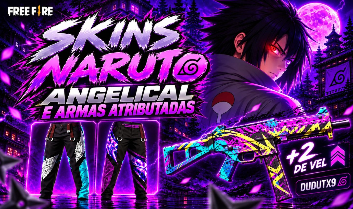 CONTAS FREE FIRE LEVEL 25 COM SKINS, NARUTO, ANGELICAL, ARMAS ATRIBUTADAS
