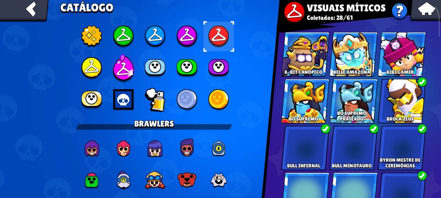 Uma conta de Brawl Stars com diversas skins e quase full