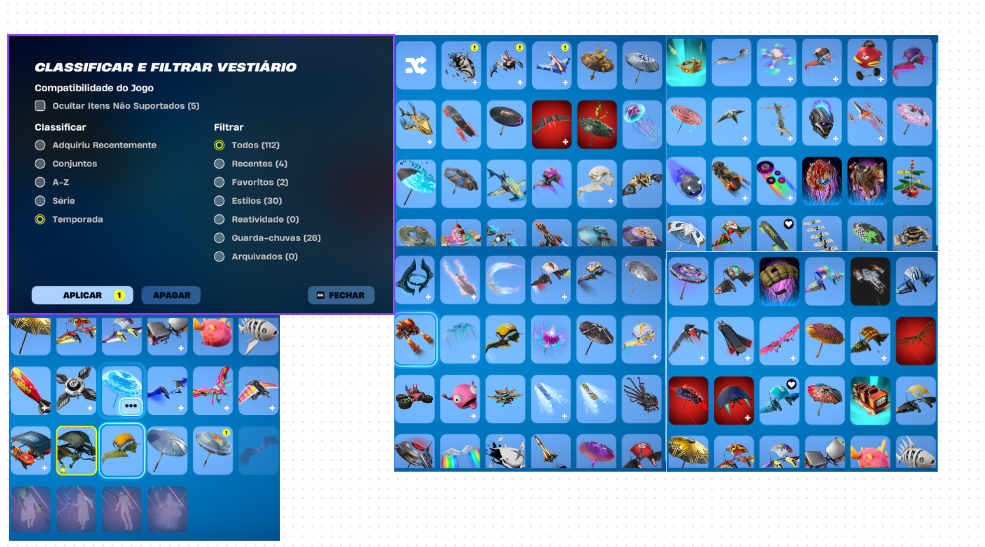 Conta Fortnite com 145 skins, 147 picaretas, 112 gliders, machado do kratos e +.