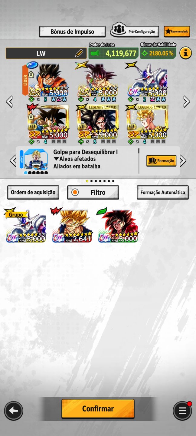 Conta de dragon ball legend com os novos personagens e outros