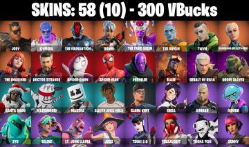 CONTA FORTNITE COM 58 SKINS SPIDER MAN/CLARK KENT/ERISA/MASSAI/GUMBO/HAVEN
