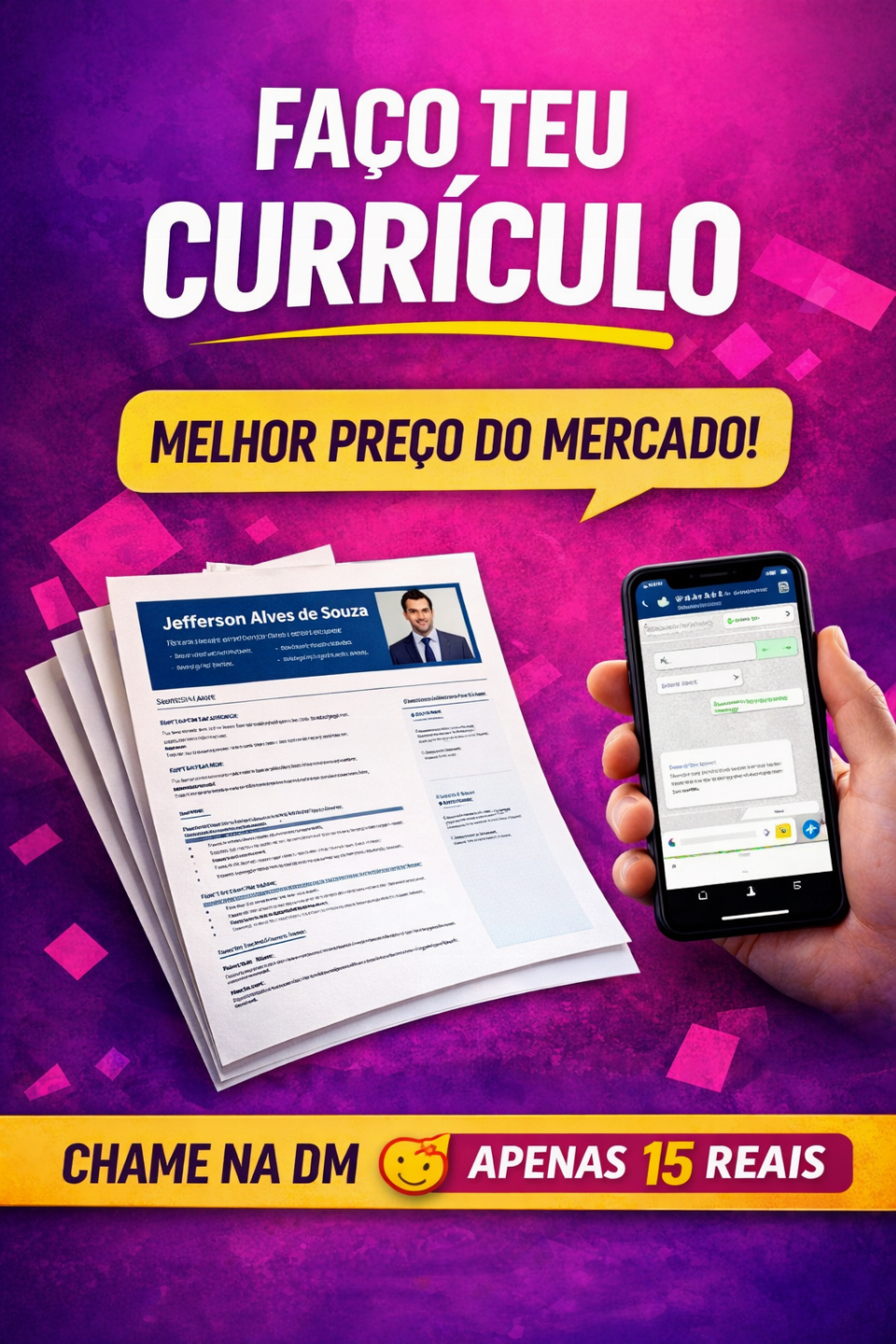 Faço teu currículo para você ter maiores chances de conseguir um emprego