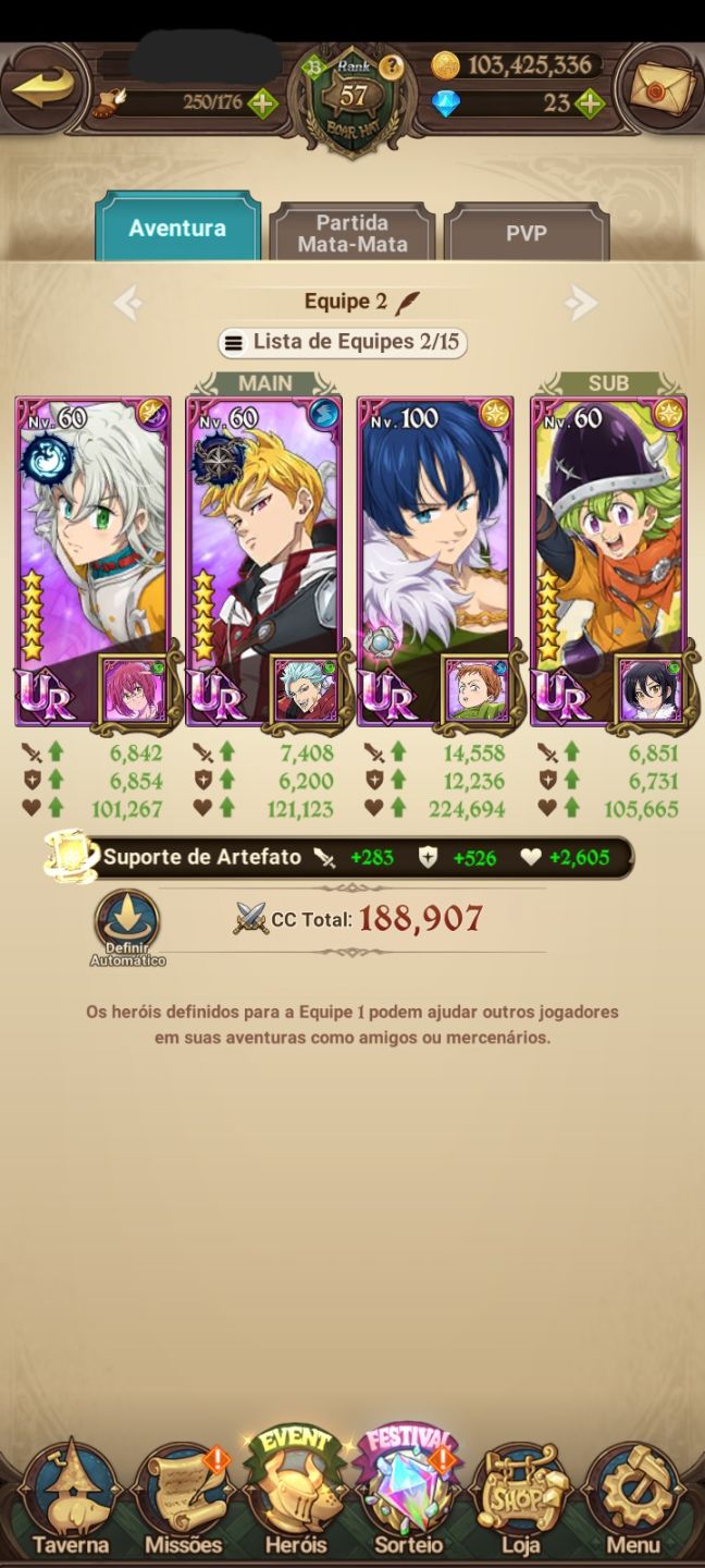Conta de 7ds com time meta pvp