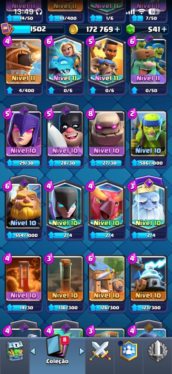 Conta de Clash royale com muitas cartas upadas e EVOS