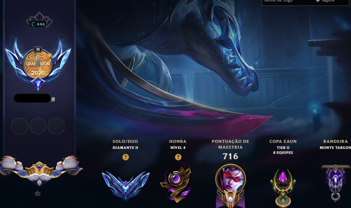 Conta do lol, 2 skins ultimante, LV 450, todos campeões, 190 skins, diamante II