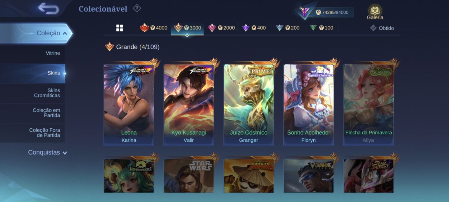 CONTA MLBB 255 SKINS + legend da FREYA , FULL EMBLEMA PRA SAIR RAPIDO!!