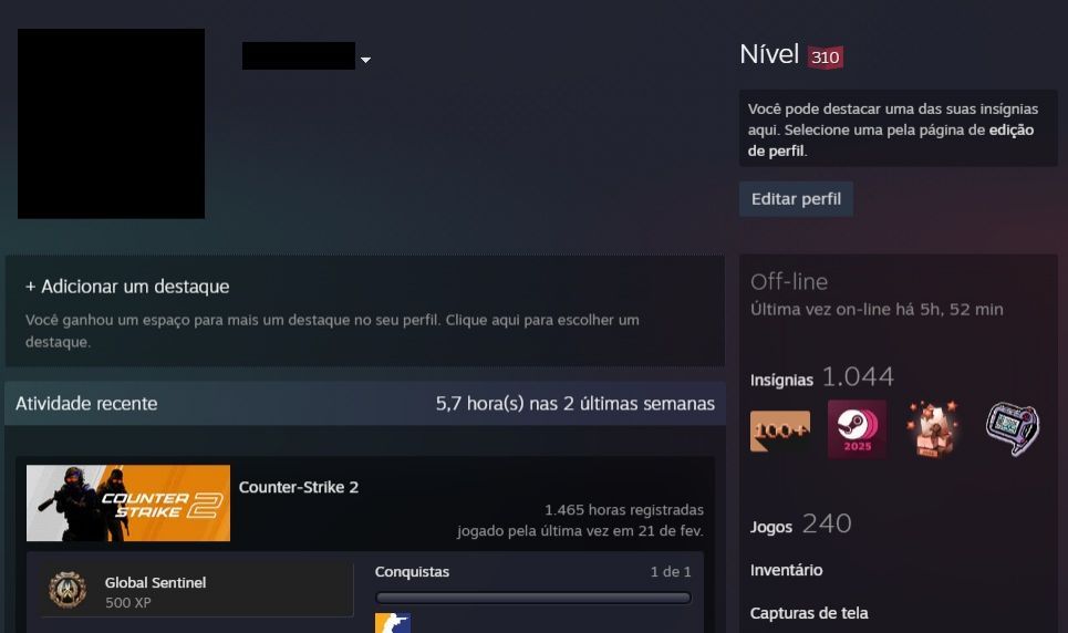 STEAM LEVEL 310 200+ JOGOS CAROS MEDALHA NO CSGO