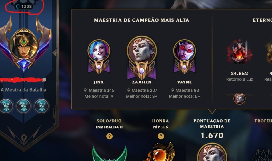 Conta Nível 1308 - 2.2M de pontos com Zaahen (top 01) 1.8M com Jinx