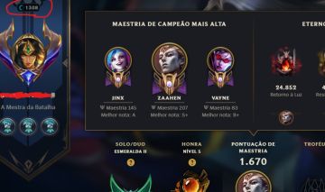 Conta Nível 1308 - 2.2M de pontos com Zaahen (top 01) 1.8M com Jinx
