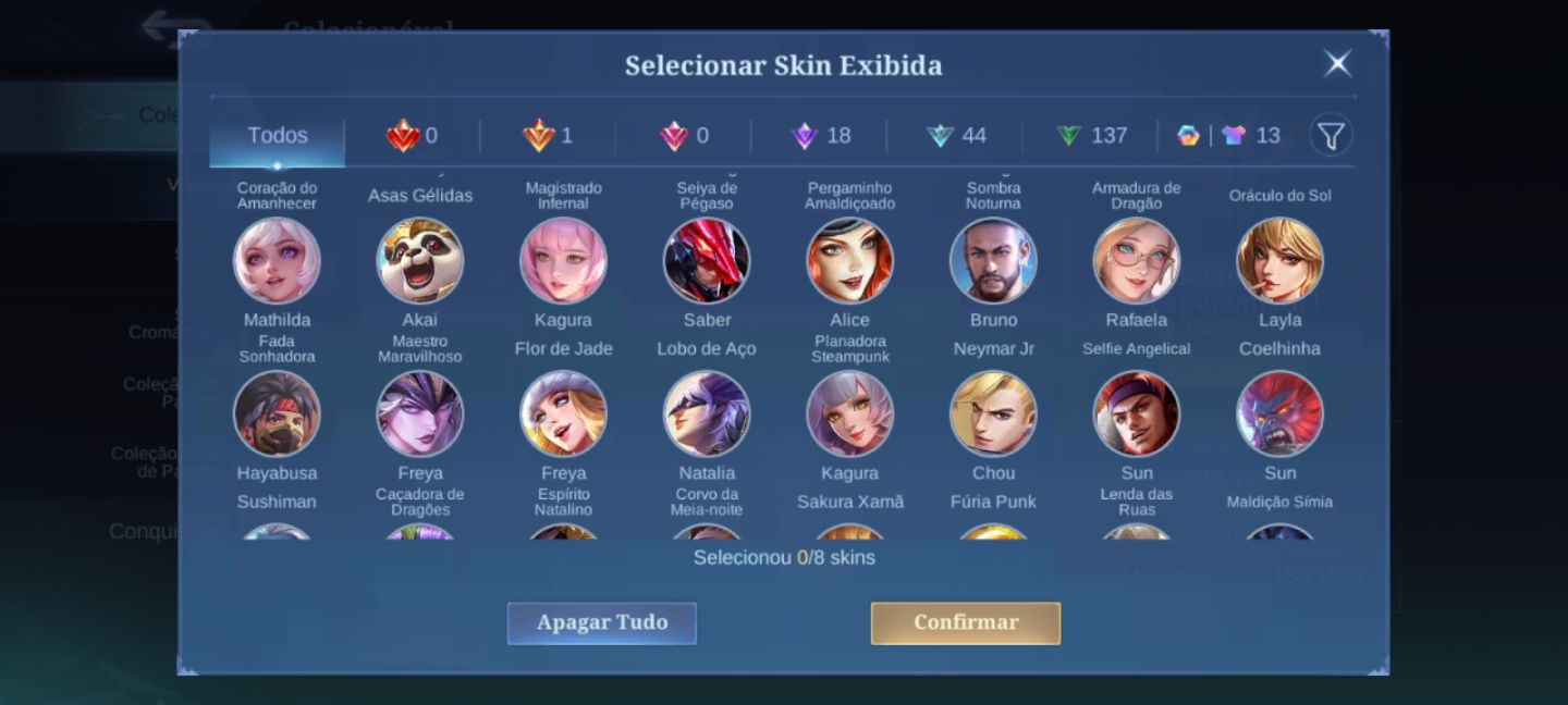 Conta de mobile legends com muitas skins