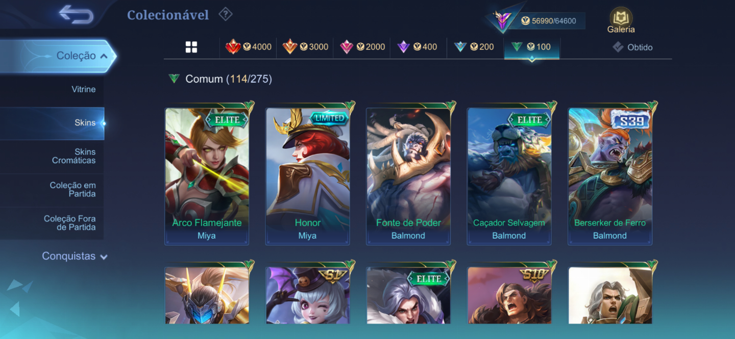 Conta Mobile Legends Alto Investimento passe e star ativos Skins Premium