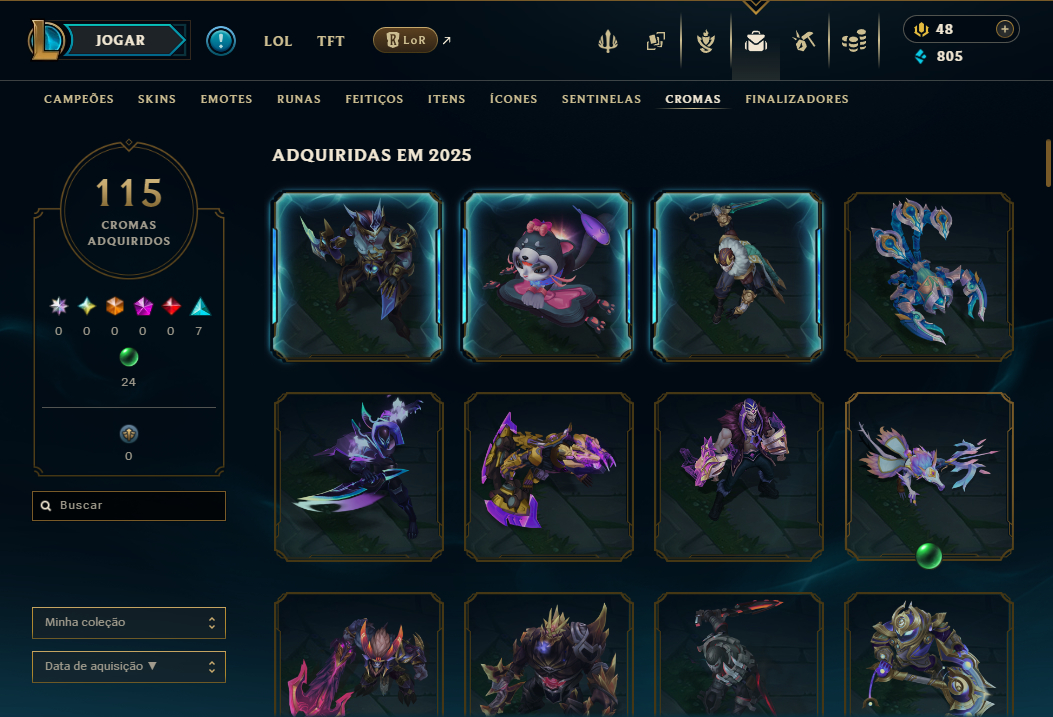 Conta LoL Unranked Nível 564 - 249 skins - Todos Campeões