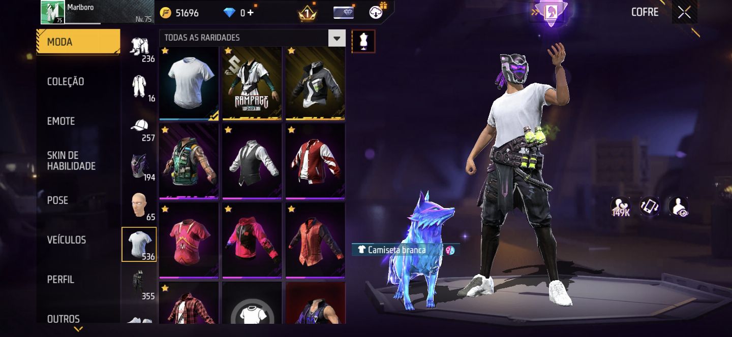 CONTA FREE FIRE LVL 75 ANTIGA