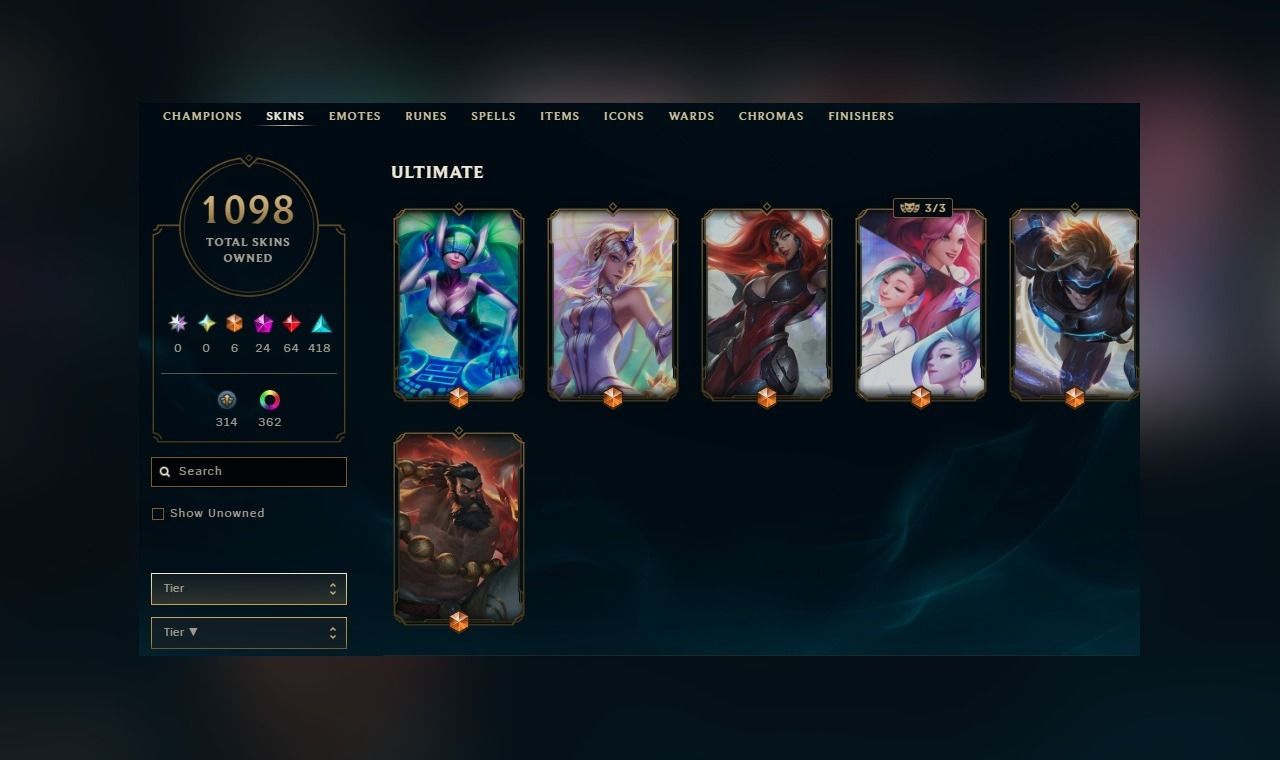 1098 SKINS, 368 CHROMAS - CONTA DE LEAGUE OF LEGENDS