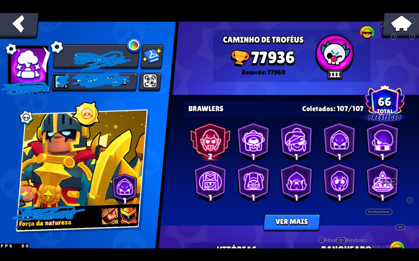CONTA BRAWL STARS 77K TROFÉUS | 107 BRAWLERS | 462 SKINS | 71 NÍVEL 11 | PROPASS